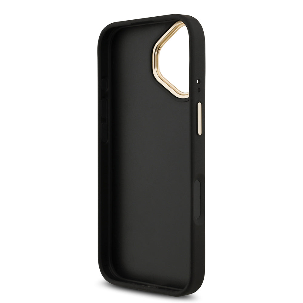 Apple iPhone 17 Case Guess Original Licensed 4G Large Metal Logo Thick Strap Cover Black