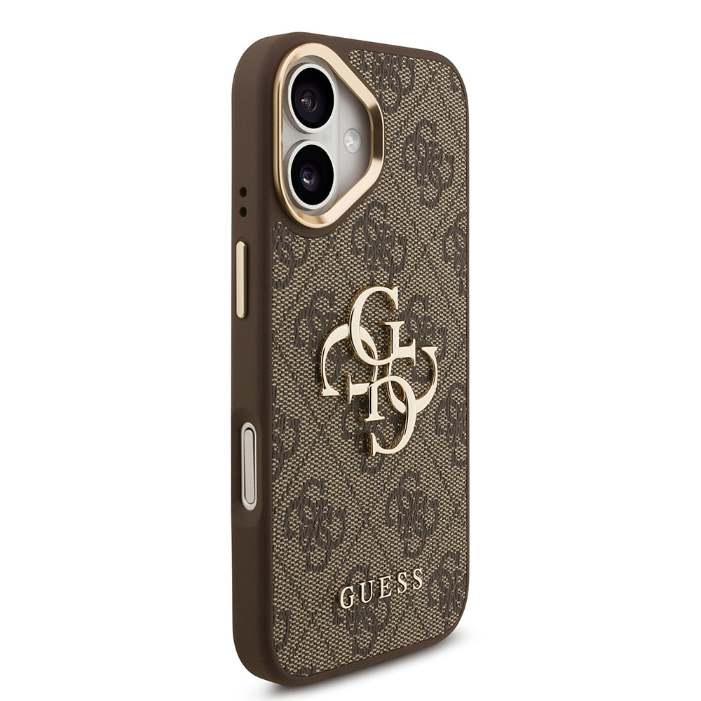 Apple iPhone 17 Case Guess Original Licensed 4G Large Metal Logo Thick Strap Cover Brown