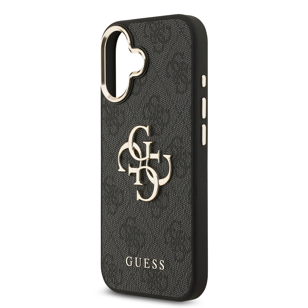 Apple iPhone 17 Case Guess Original Licensed Gold Metal Camera Frame 4G Patterned Metal Big 4G and Text Logo Cover Brown