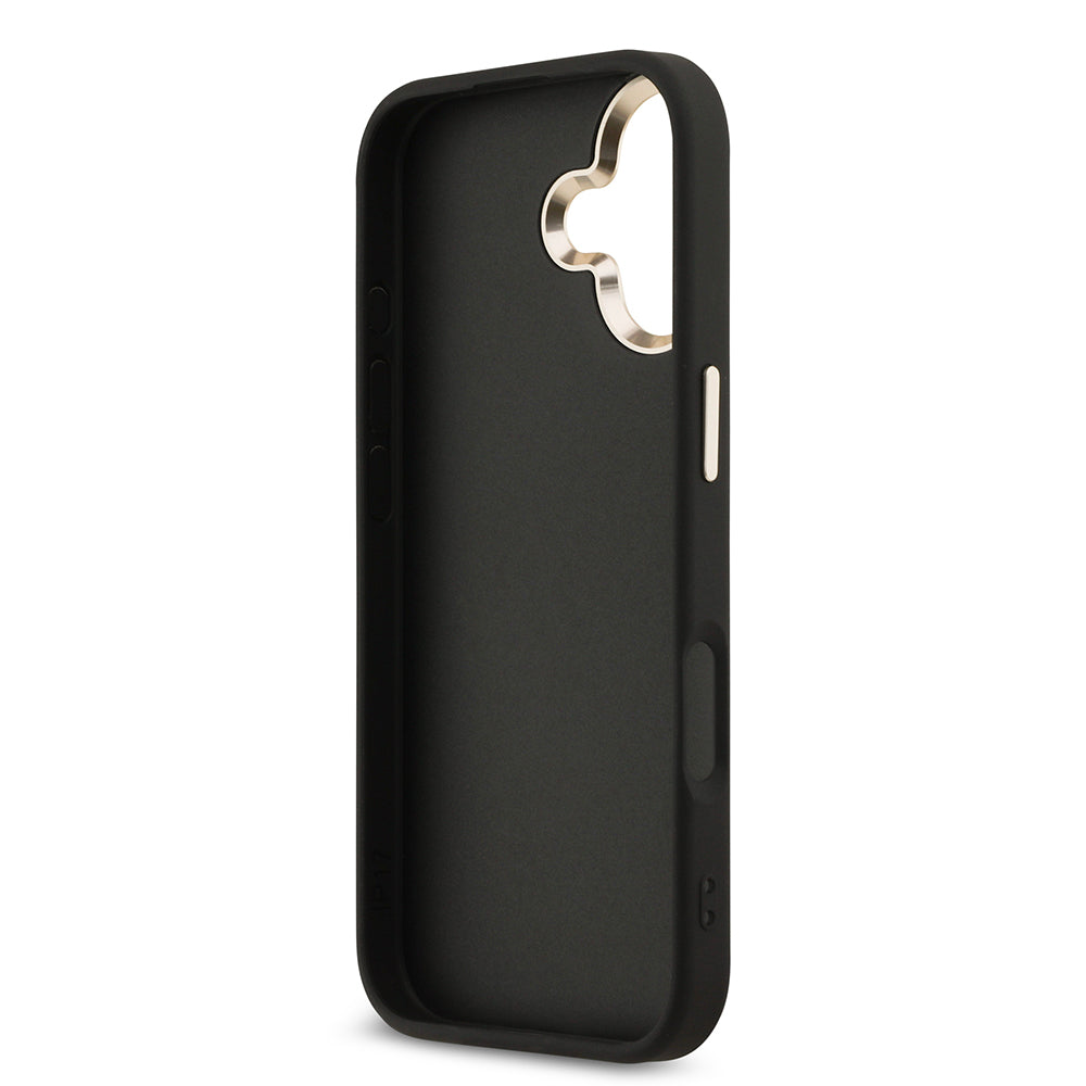 Apple iPhone 17 Kılıf Guess Orjinal Lisanslı Gold Metal Kamera Çerçeveli 4G Desenli Metal Büyük 4G ve Yazı Logolu Kapak Pembe