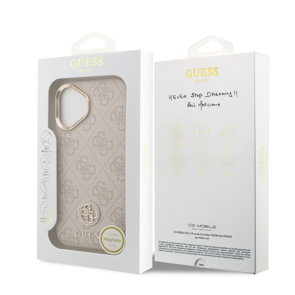 Apple iPhone 17 Kılıf Guess Orjinal Lisanslı M-safe Şarj Özellikli Gold Metal Kamera Çerçeveli Taşlı 4G Logolu Kapak Siyah