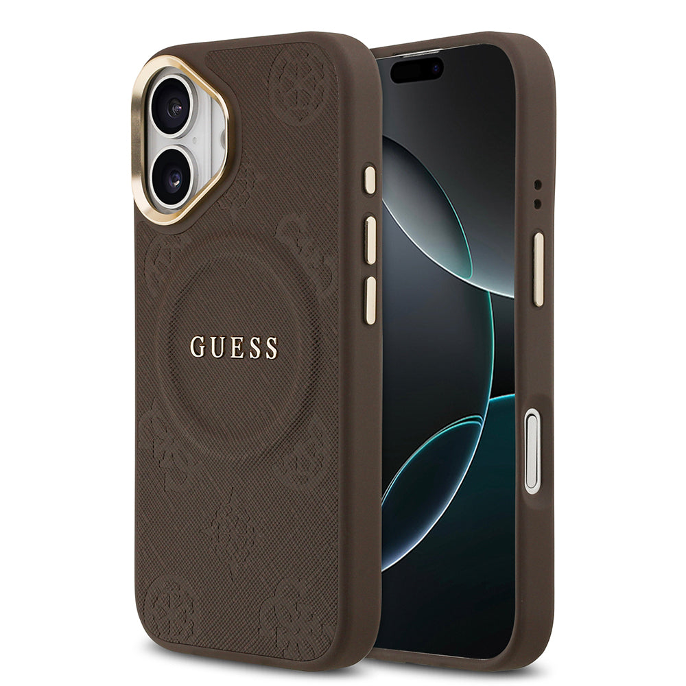 Apple iPhone 17 Kılıf Guess Orjinal Lisanslı M-safe Şarj Özellikli Sıcak Baskılı Yazı Logolu PU Deri Peony Kapak