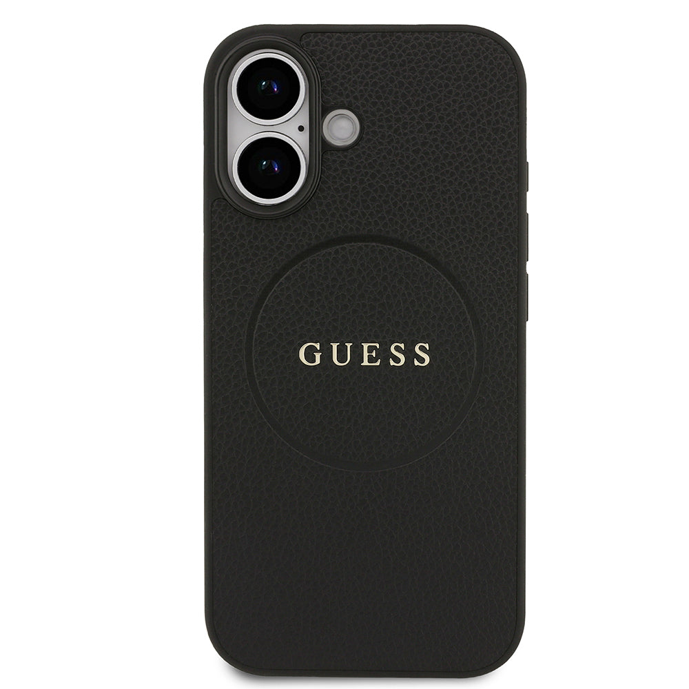 Apple iPhone 17 Kılıf Guess Orjinal Lisanslı M-safe Şarj Özellikli Yazı Logolu PU Deri Kapak Siyah