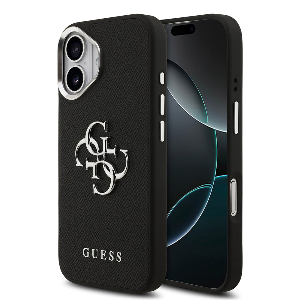 Apple iPhone 17 Case Guess Original Licensed PU Leather 4G Large Metal Logo Design Cover Black