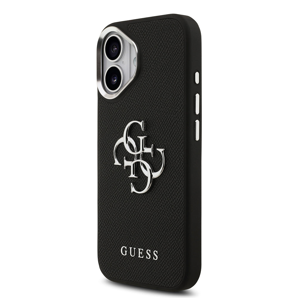 Apple iPhone 17 Case Guess Original Licensed PU Leather 4G Large Metal Logo Design Cover Black