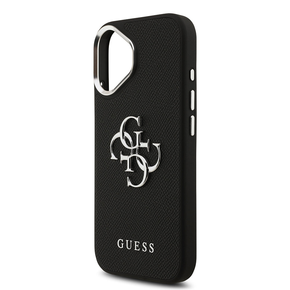Apple iPhone 17 Case Guess Original Licensed PU Leather 4G Large Metal Logo Design Cover Black