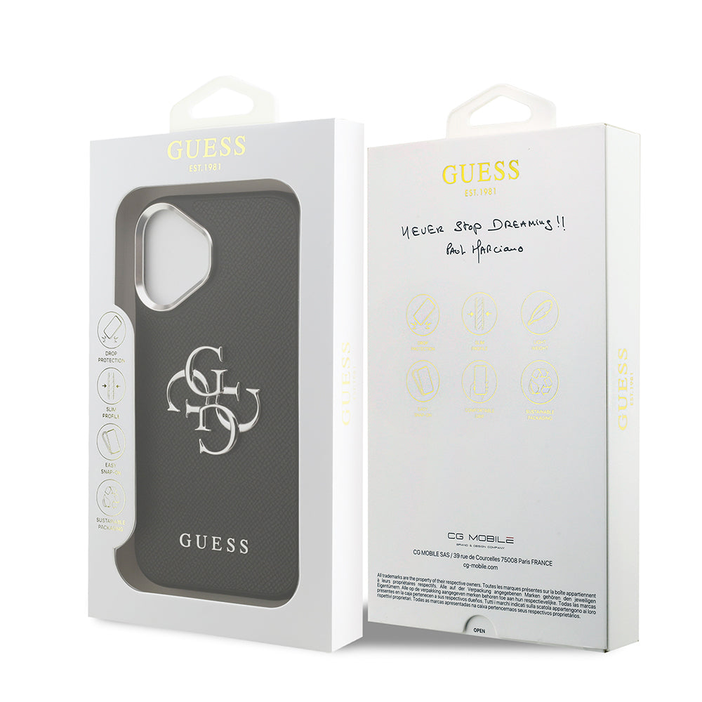 Apple iPhone 17 Case Guess Original Licensed PU Leather 4G Large Metal Logo Design Cover Black