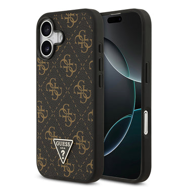 Apple iPhone 17 Kılıf Guess Orjinal Lisanslı PU Deri 4G Desenli Üçgen Logolu Kapak Siyah