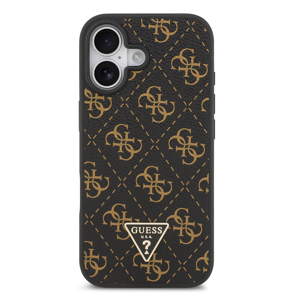 Apple iPhone 17 Case Guess Original Licensed PU Leather 4G Patterned Triangle Logo Cover Black