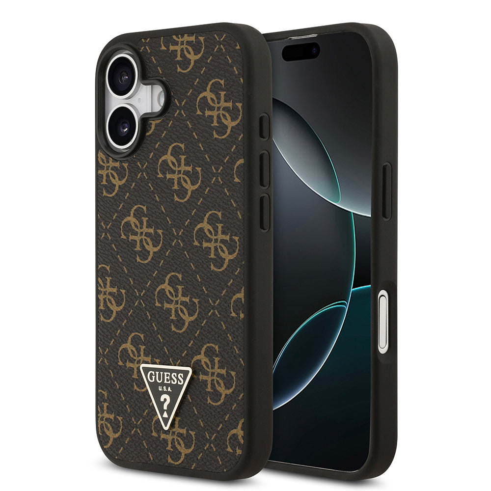 Apple iPhone 17 Case Guess Original Licensed PU Leather 4G Patterned Triangle Logo Cover Black