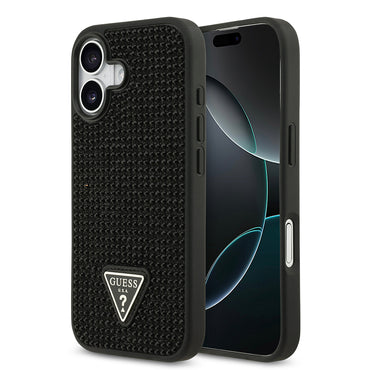 Apple iPhone 17 Kılıf Guess Orjinal Lisanslı Taşlı Arka Yüzey Üçgen Logolu Kapak Pembe