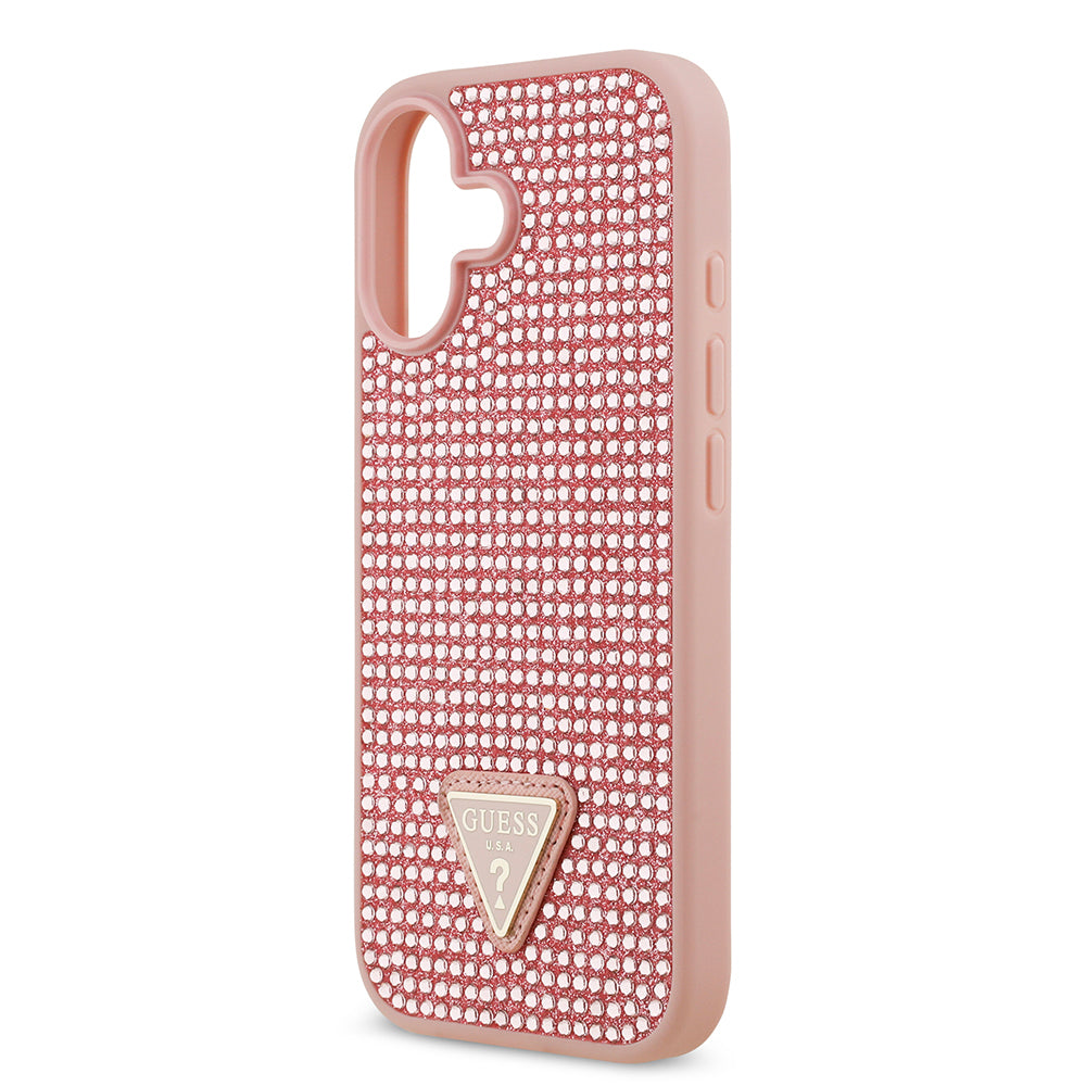 Apple iPhone 17 Kılıf Guess Orjinal Lisanslı Taşlı Arka Yüzey Üçgen Logolu Kapak Gold