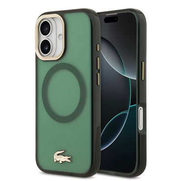 Apple iPhone 17 Kılıf Lacoste Orjinal Lisanslı M-safe Şarj Özellikli Gold Timsah Logolu Buzlu Kapak