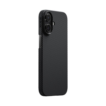 Apple iPhone 17 Kılıf M-safe Şarj Özellikli 1500D Aramid Fiber Pitaka Ultra-Slim Classic Serisi Black-Grey Twill Kapak Siyah-Gri