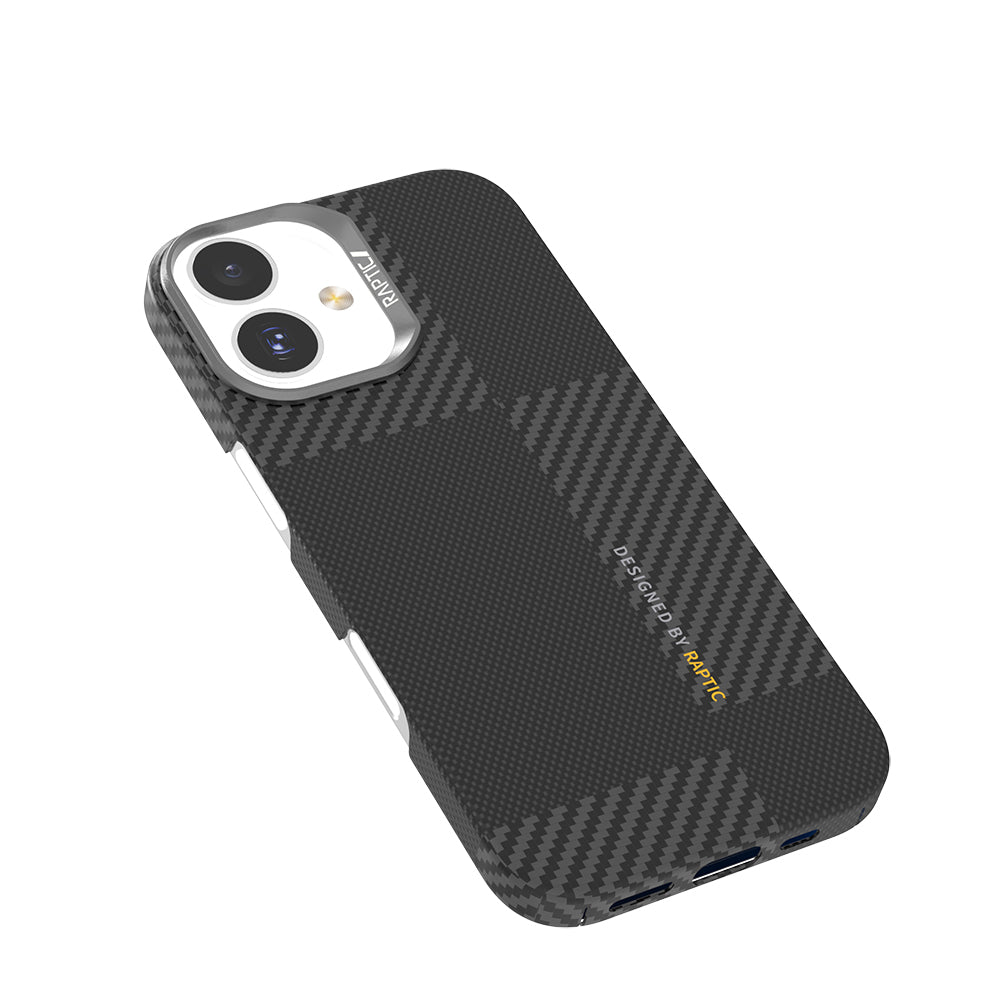 Apple iPhone 17 Kılıf M-safe Şarj Özellikli 600D Metal Kamera Çerçeveli Raptic Aramid Fiber Geotik Serisi Kapak Siyah
