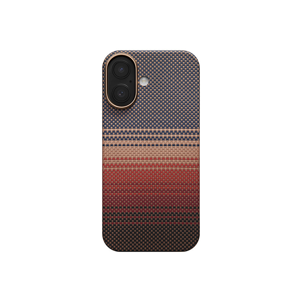 Apple iPhone 17 Kılıf M-safe Şarj Özellikli Aramid Fiber Pitaka Tactile Woven Sunset-Moonrise Serisi Kapak Kahverengi