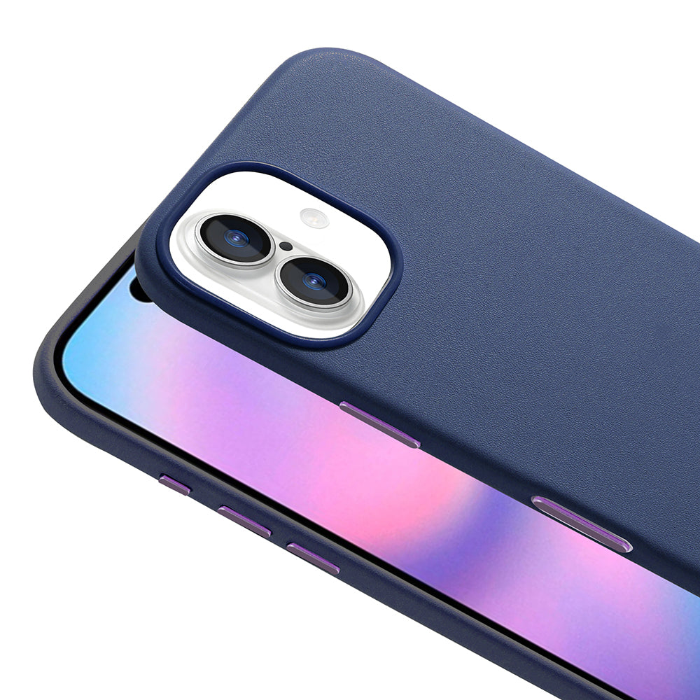 Apple iPhone 17 Case with M-safe Charging Function, PU Leather Look Zore Cupra Cover, Navy Blue