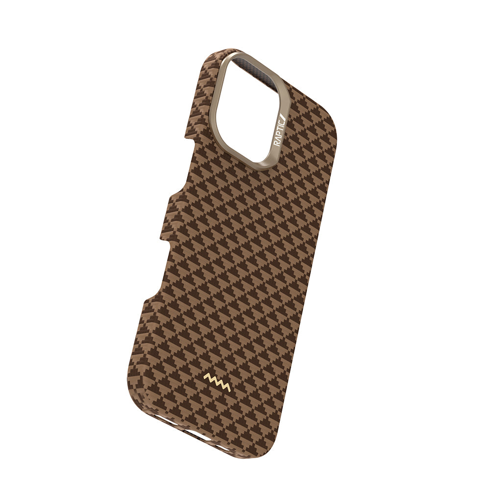 Apple iPhone 17 Case M-safe Charging Feature Raptic Aramid Skin Origin Series Cover Brown