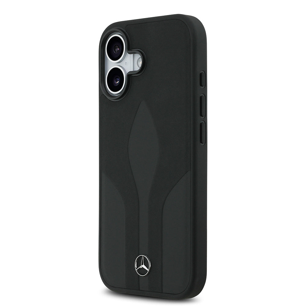 Apple iPhone 17 Kılıf Mercedes Benz Orjinal Lisanslı M-safe Şarj Özellikli Dokulu Desenli Deri Kapak Siyah