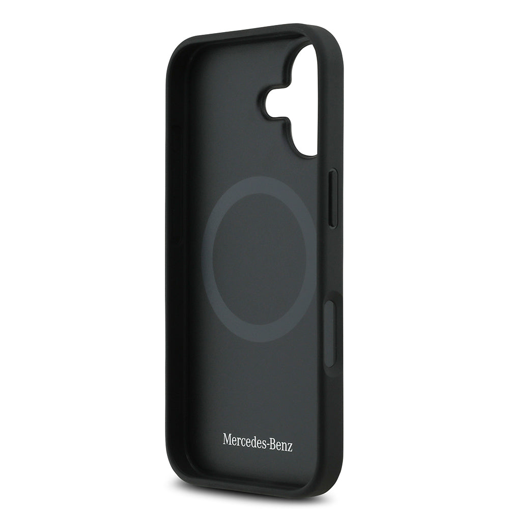 Apple iPhone 17 Case Mercedes Benz Original Licensed M-Safe Charging Feature Textured Patterned Leather Cover Black