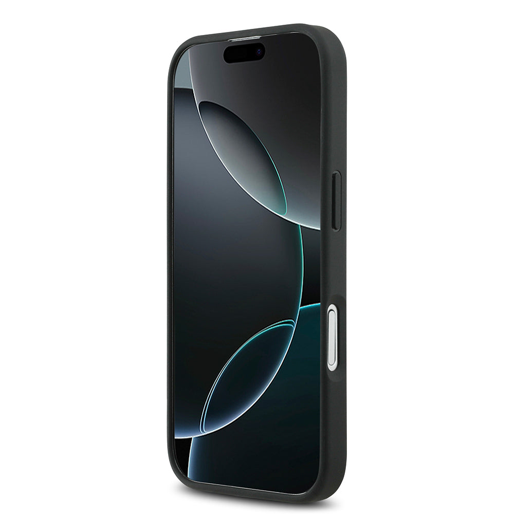 Apple iPhone 17 Kılıf Mercedes Benz Orjinal Lisanslı M-safe Şarj Özellikli Şeritli Yıldız Desenli Metal Logolu Deri Kapak Siyah