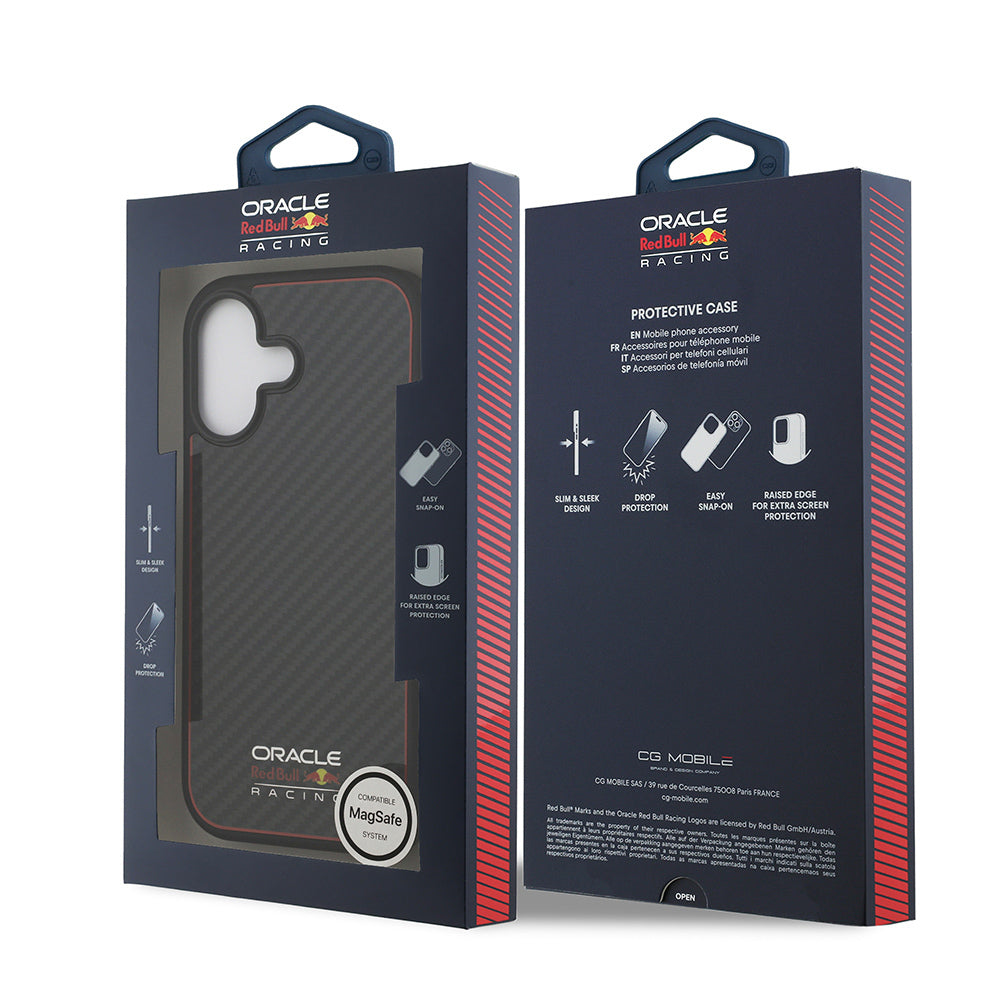 Apple iPhone 17 Kılıf Redbull Orjinal Lisanslı M-safe Şarj Özellikli Karbon Fiber Parlayan Logolu Kevlar Kapak  Siyah