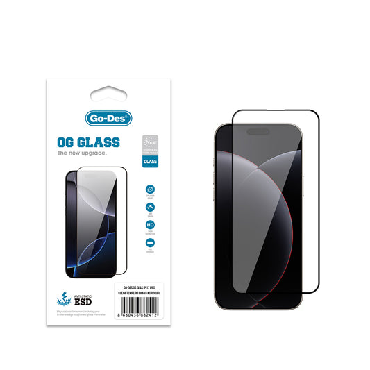 Apple iPhone 17 Pro Go Des OG Glass Antistatik Temperli Cam Ekran Koruyucu Şeffaf