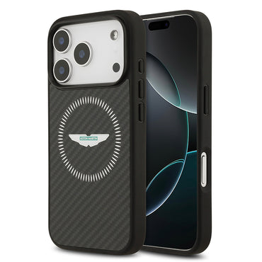 Apple iPhone 17 Pro Kılıf Aston Martin Orjinal Lisanslı M-safe Şarj Özellikli Karbon Fiber Kevlar Kapak