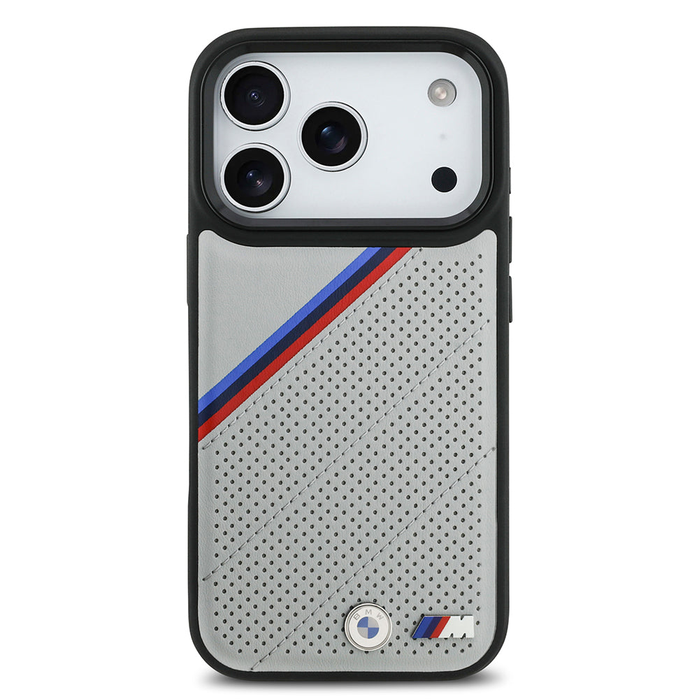 Apple iPhone 17 Pro Case BMW Original Licensed M-Safe Charging Feature M Logo Three Stripe Perforated Leather Cover Black
