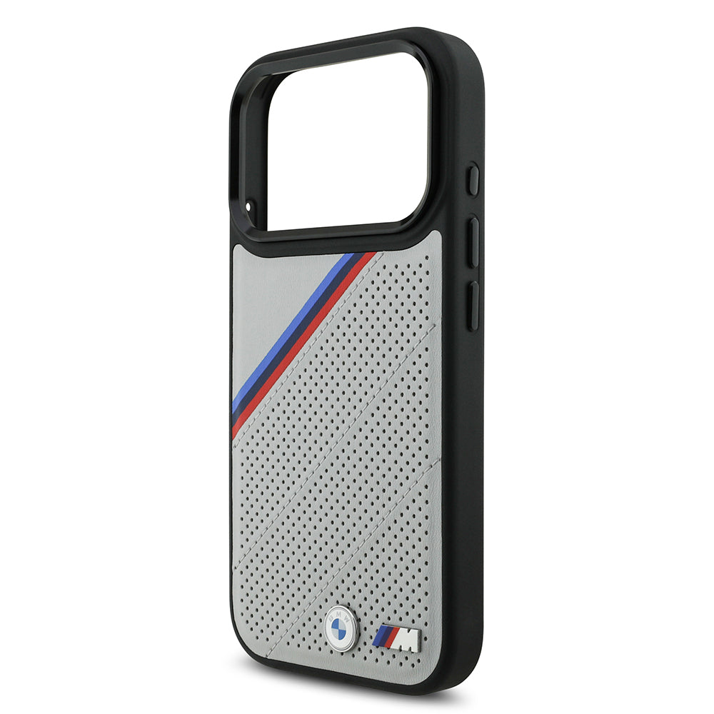 Apple iPhone 17 Pro Case BMW Original Licensed M-Safe Charging Feature M Logo Three Stripe Perforated Leather Cover Black