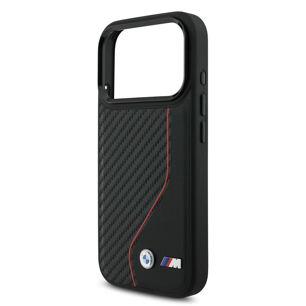 Apple iPhone 17 Pro Case BMW Original Licensed M-safe Charging Feature Metal BMW and M Logo PU Carbon Design Cover Red