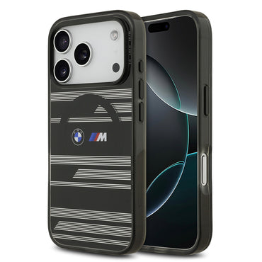 Apple iPhone 17 Pro Kılıf BMW Orjinal Lisanslı M-safe Şarj Özellikli Metal Kamera Butonlu Yatay Şeritli M Dizayn Kapak