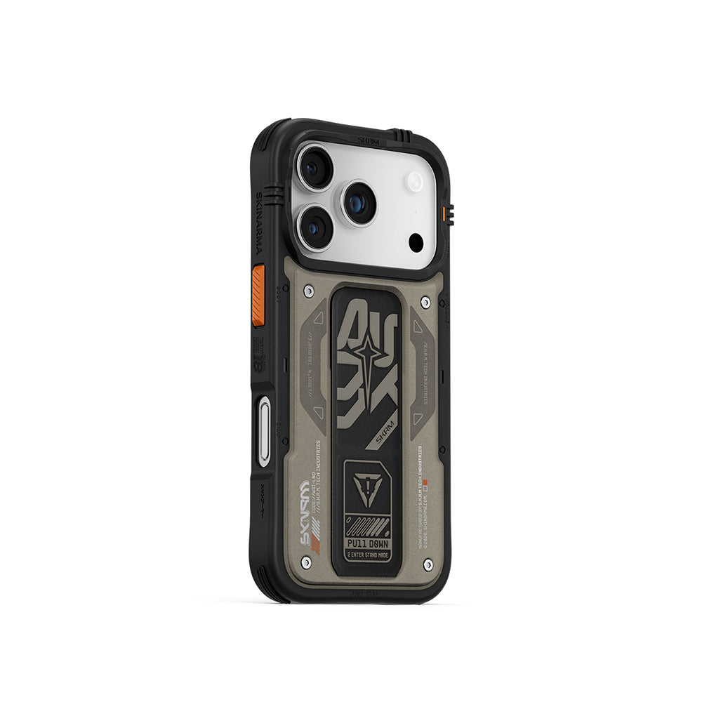 Apple iPhone 17 Pro Case Patterned Airbag Design Stand Skinarma Aegis Cover Gray