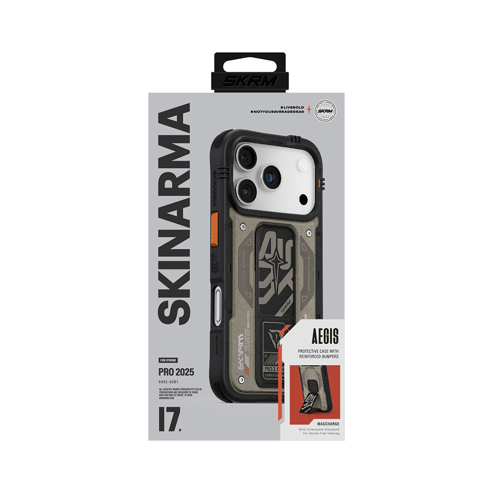 Apple iPhone 17 Pro Case Patterned Airbag Design Stand Skinarma Aegis Cover Gray