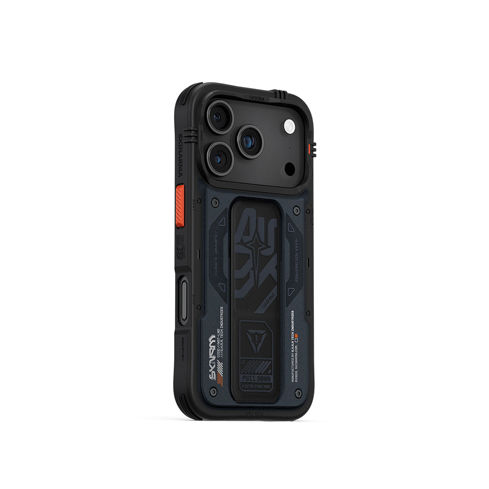 Apple iPhone 17 Pro Case Patterned Airbag Design Stand Skinarma Aegis Cover Gray