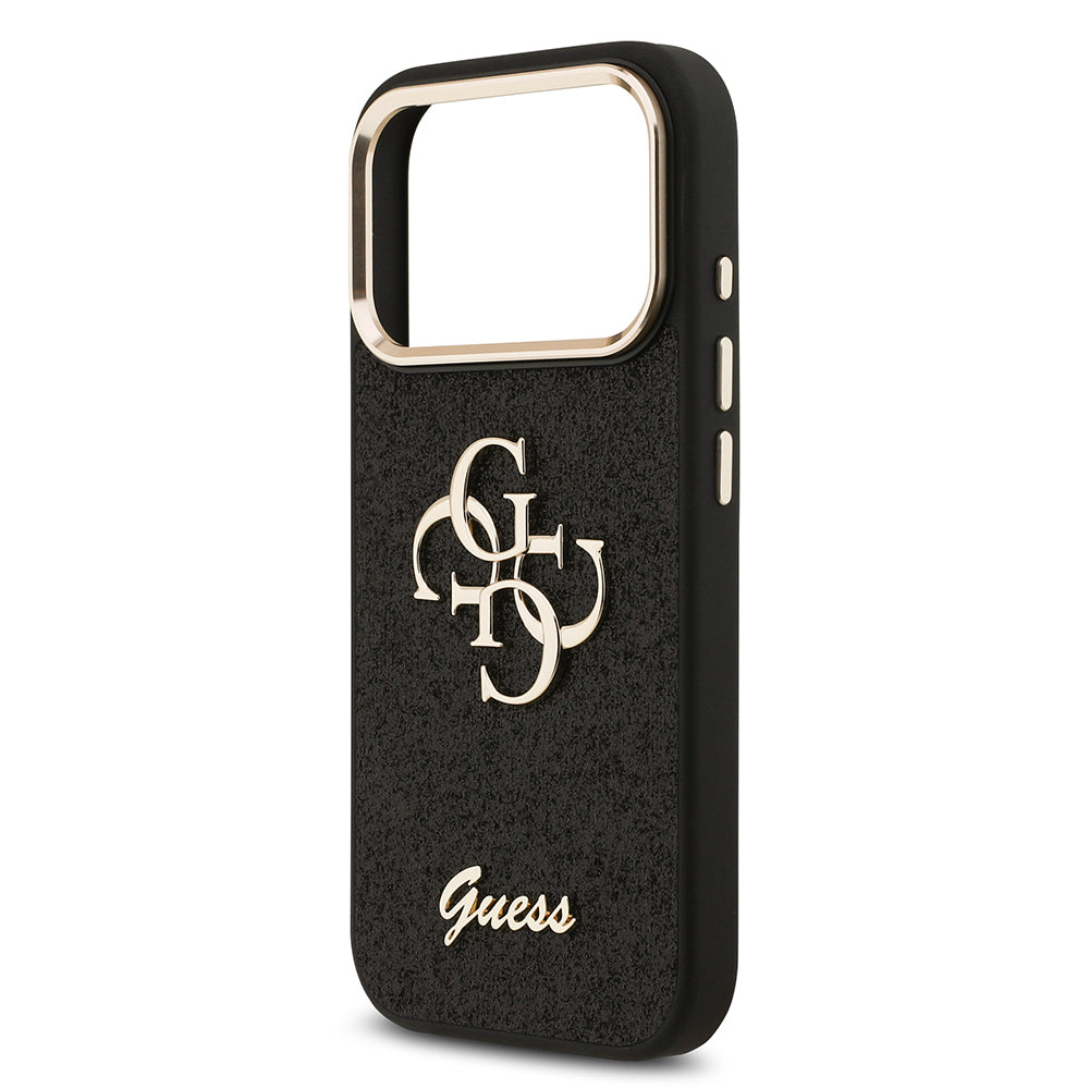 Apple iPhone 17 Pro Case Guess Original Licensed 4G Large Metal Camera Frame and Logo Glitter Cover Gold