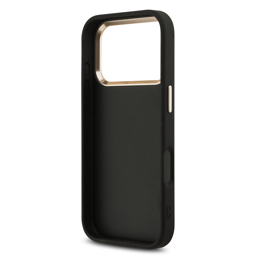 Apple iPhone 17 Pro Case Guess Original Licensed 4G Large Metal Camera Frame and Logo Glitter Cover Gold