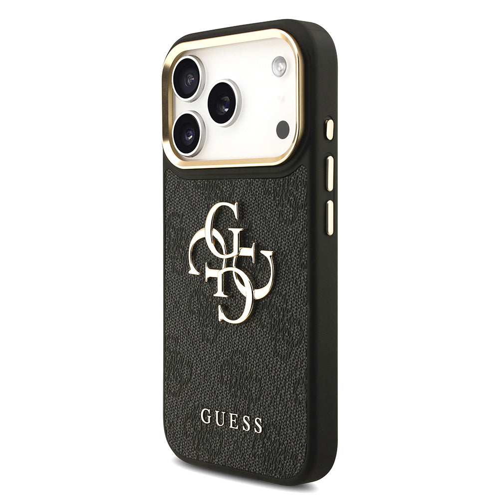 Apple iPhone 17 Pro Case Guess Original Licensed 4G Large Metal Logo Thick Strap Cover Black