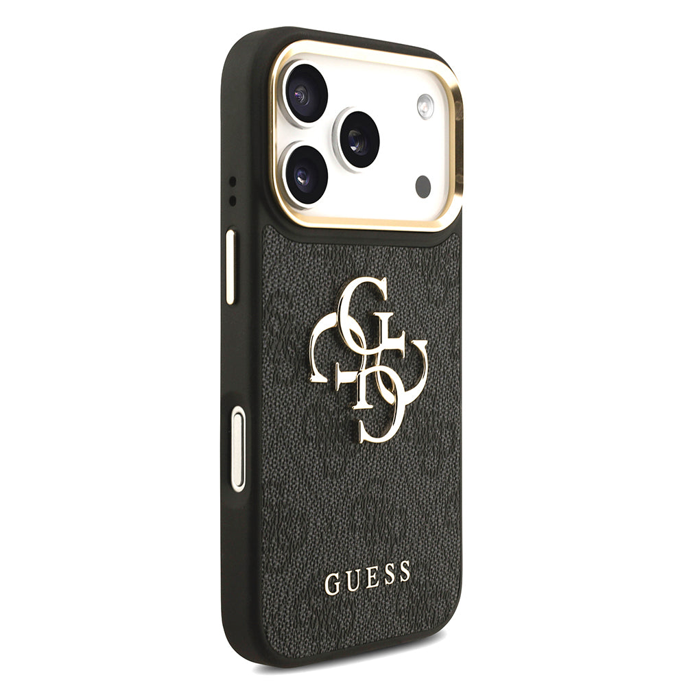 Apple iPhone 17 Pro Case Guess Original Licensed 4G Large Metal Logo Thick Strap Cover Black