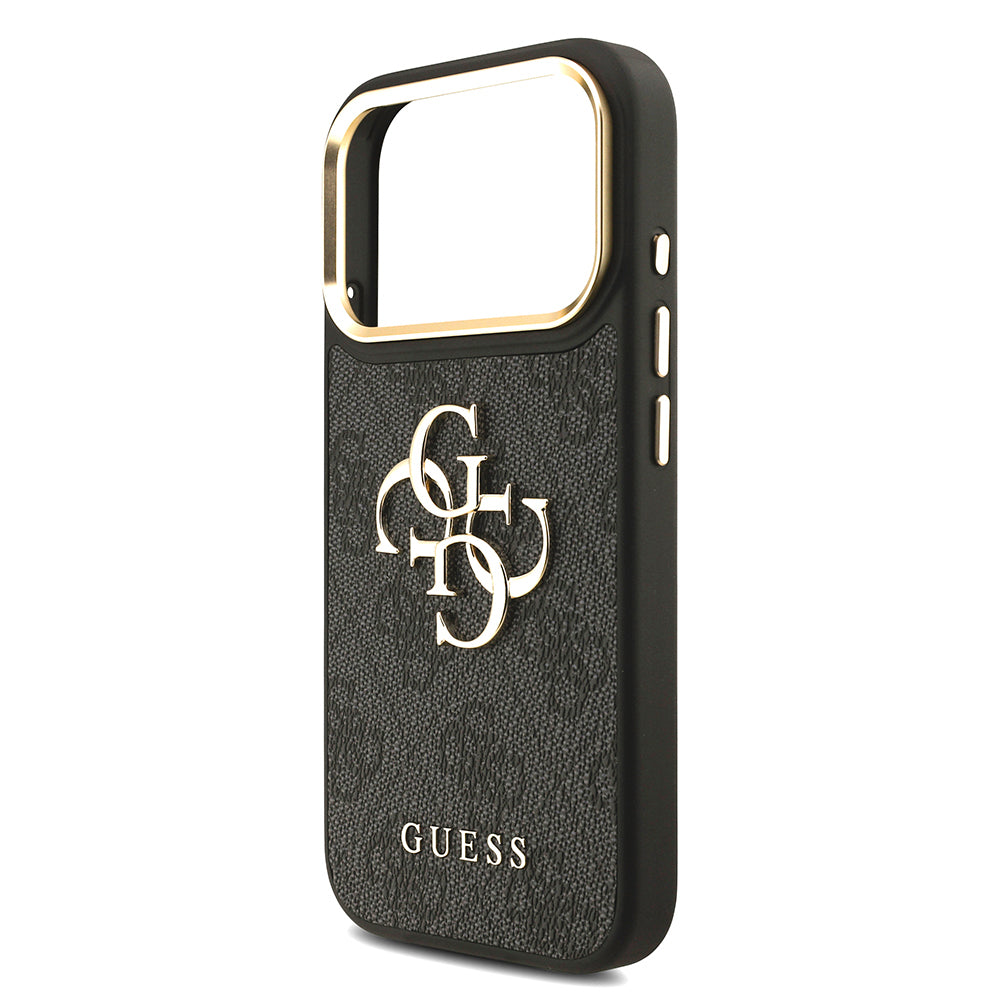 Apple iPhone 17 Pro Case Guess Original Licensed 4G Large Metal Logo Thick Strap Cover Black