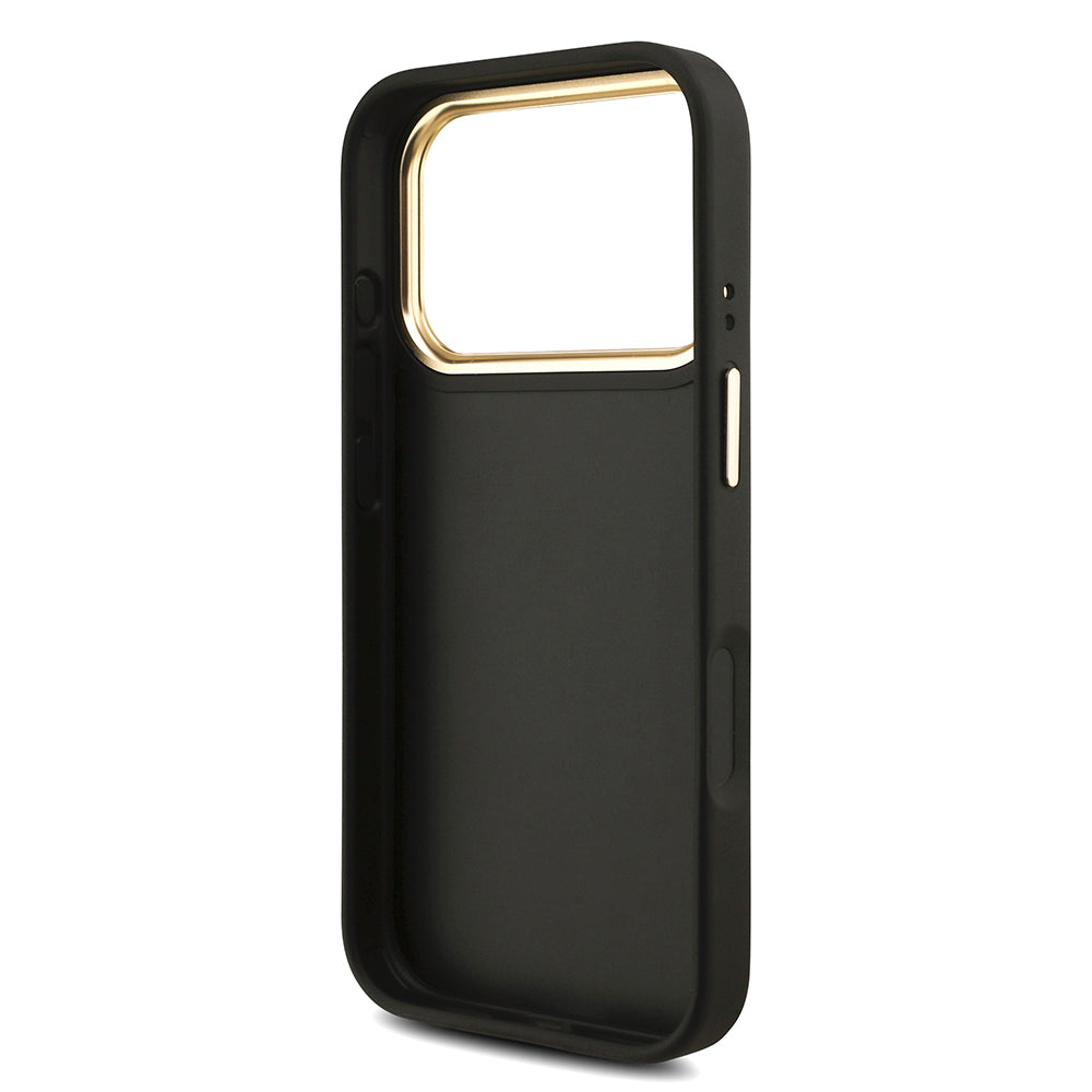 Apple iPhone 17 Pro Case Guess Original Licensed 4G Large Metal Logo Thick Strap Cover Black
