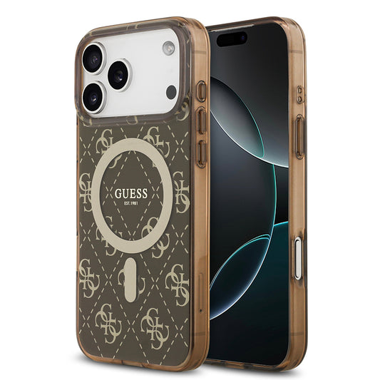 Apple iPhone 17 Pro Kılıf Guess Orjinal Lisanslı M-safe Şarj Özellikli IML Baskılı Klasik Logolu 4G Desenli Kapak