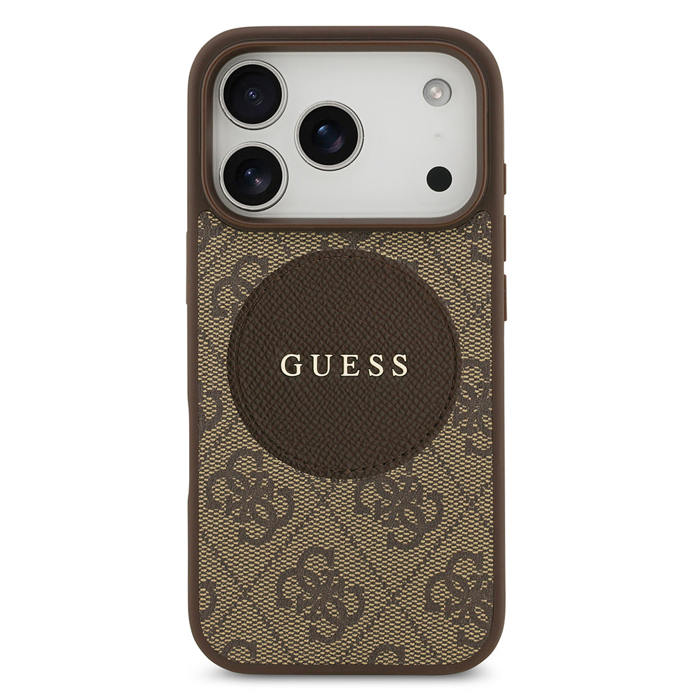 Apple iPhone 17 Pro Kılıf Guess Orjinal Lisanslı M-safe Şarj Özellikli Yazı Logolu Circle Classic Kapak  Pembe