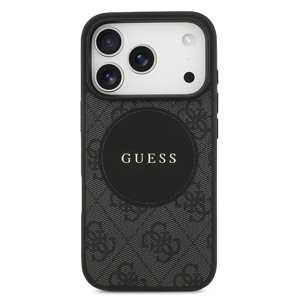 Apple iPhone 17 Pro Kılıf Guess Orjinal Lisanslı M-safe Şarj Özellikli Yazı Logolu Circle Classic Kapak  Siyah