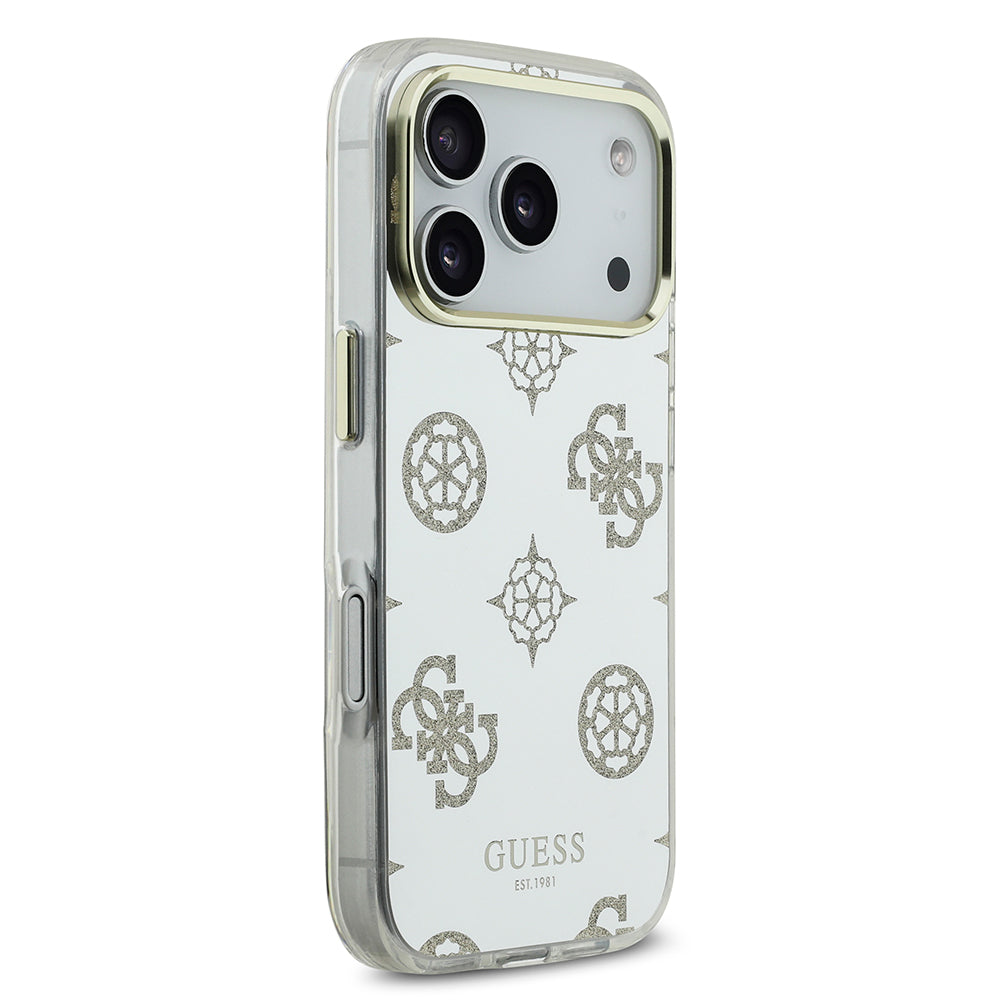 Apple iPhone 17 Pro Case Guess Original Licensed Metal Camera Frame Glitter Mirror Cover Gold