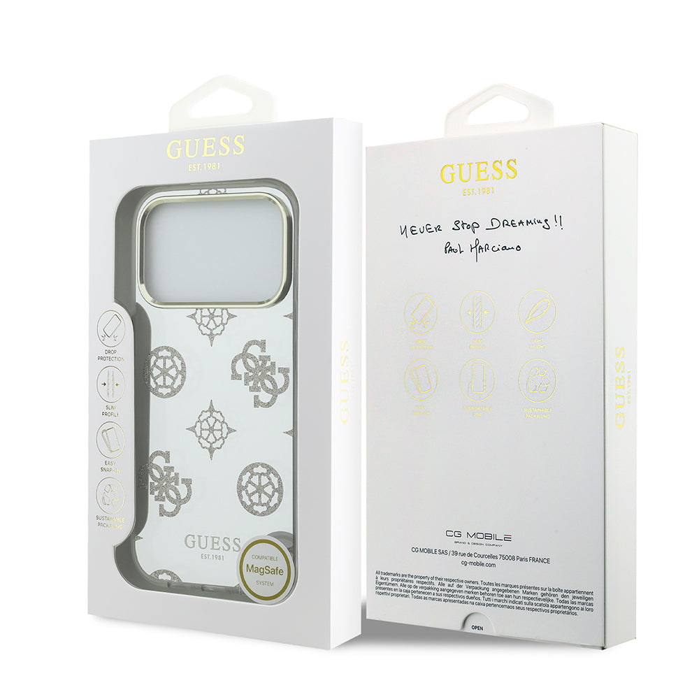 Apple iPhone 17 Pro Case Guess Original Licensed Metal Camera Frame Glitter Mirror Cover Gold