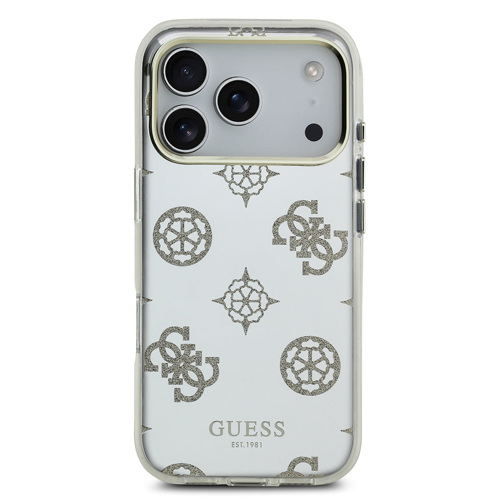 Apple iPhone 17 Pro Case Guess Original Licensed Metal Camera Frame Glitter Mirror Cover Gold