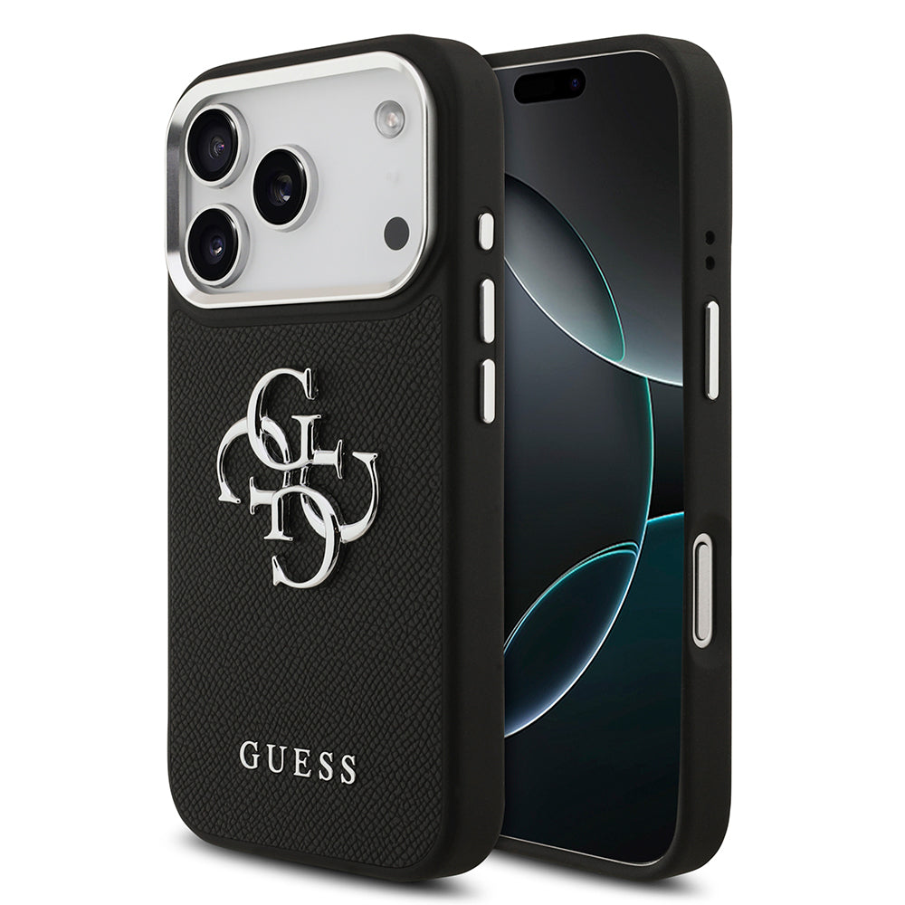 Apple iPhone 17 Pro Case Guess Original Licensed PU Leather 4G Large Metal Logo Design Cover Black