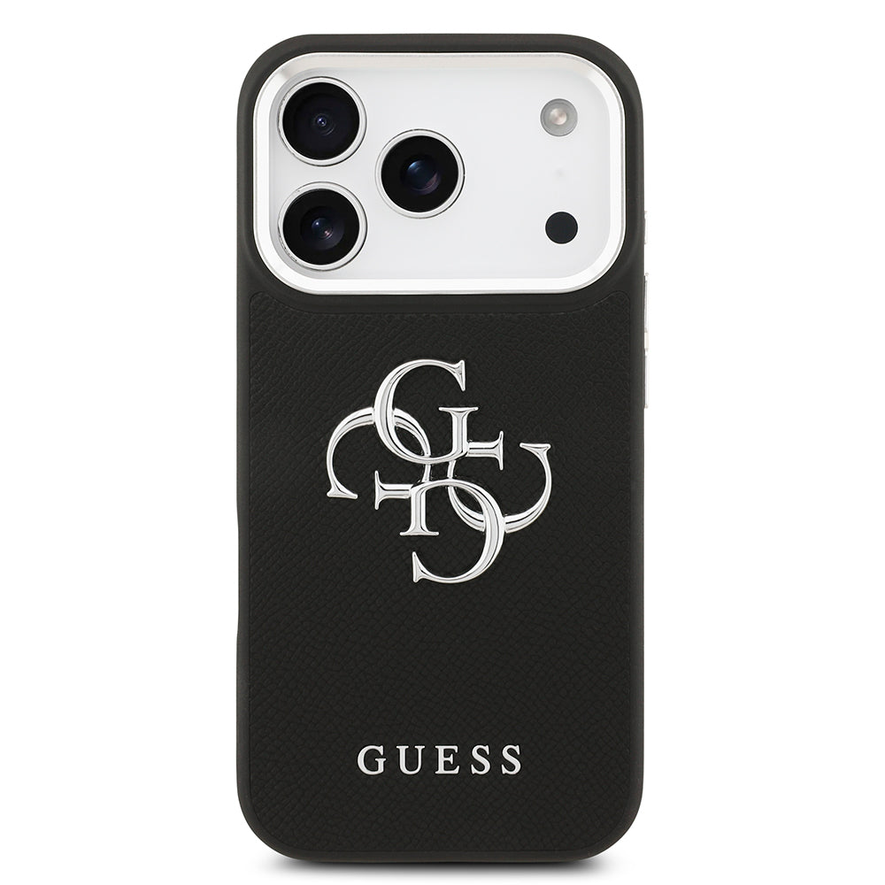 Apple iPhone 17 Pro Case Guess Original Licensed PU Leather 4G Large Metal Logo Design Cover Black