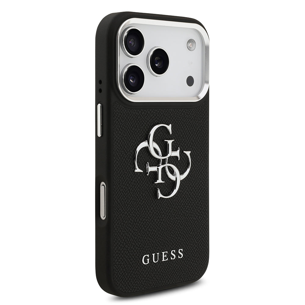 Apple iPhone 17 Pro Case Guess Original Licensed PU Leather 4G Large Metal Logo Design Cover Black